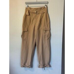 Zara Trousers Pants Brown-Tan Sz Small High Waist Belted Tapered ends Cargo